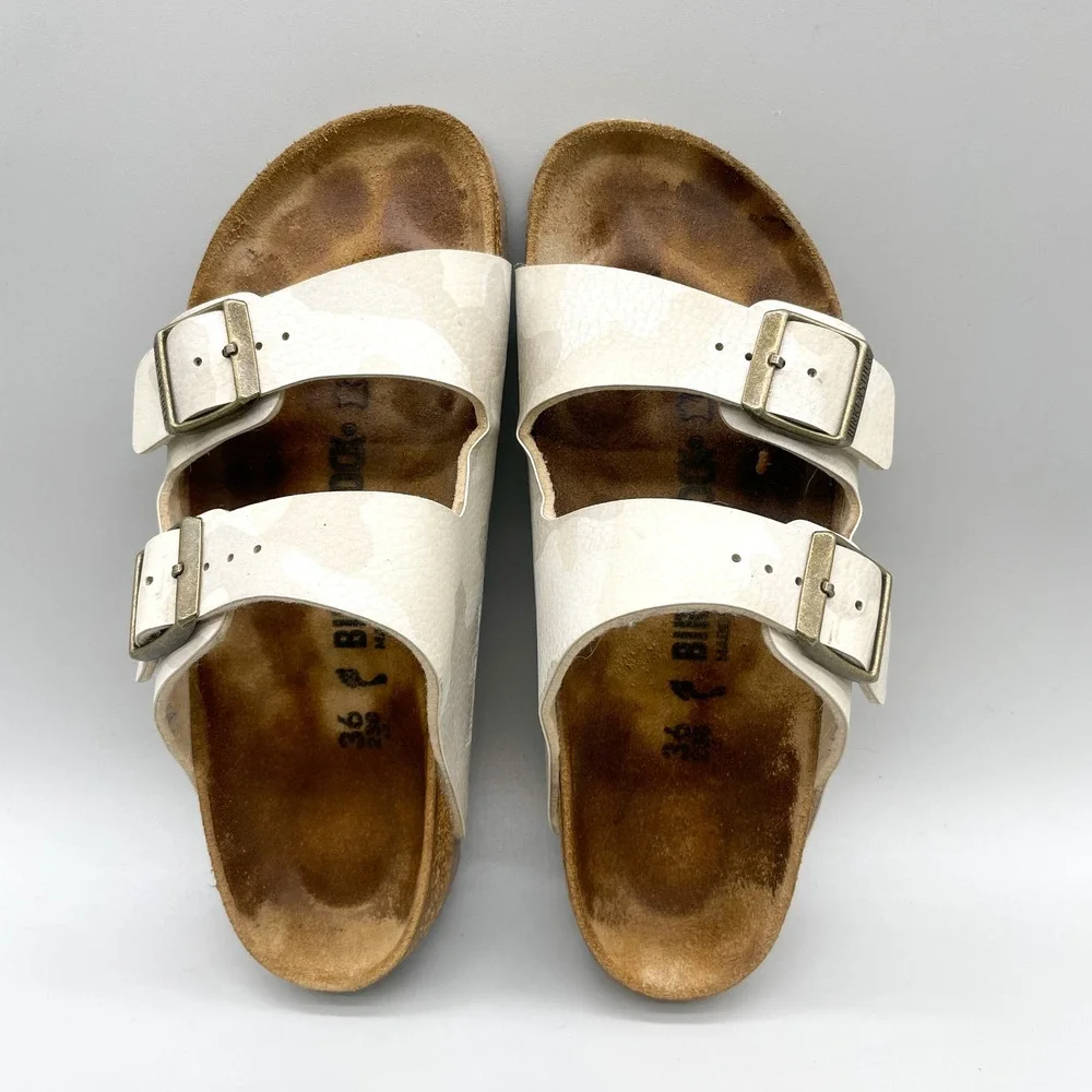 Birkenstock Womens 36 5 Arizona Sandals White Cream Desert Camo Gorpcore Boho